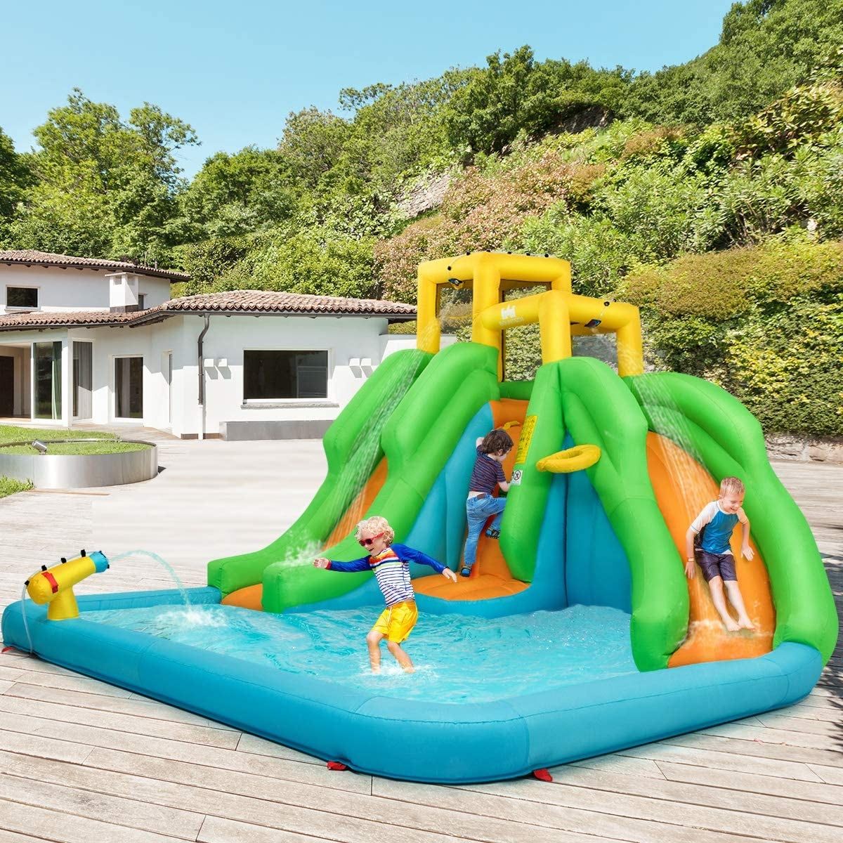Inflatable Water Park Bounce House with Climbing Wall Kids Crystal