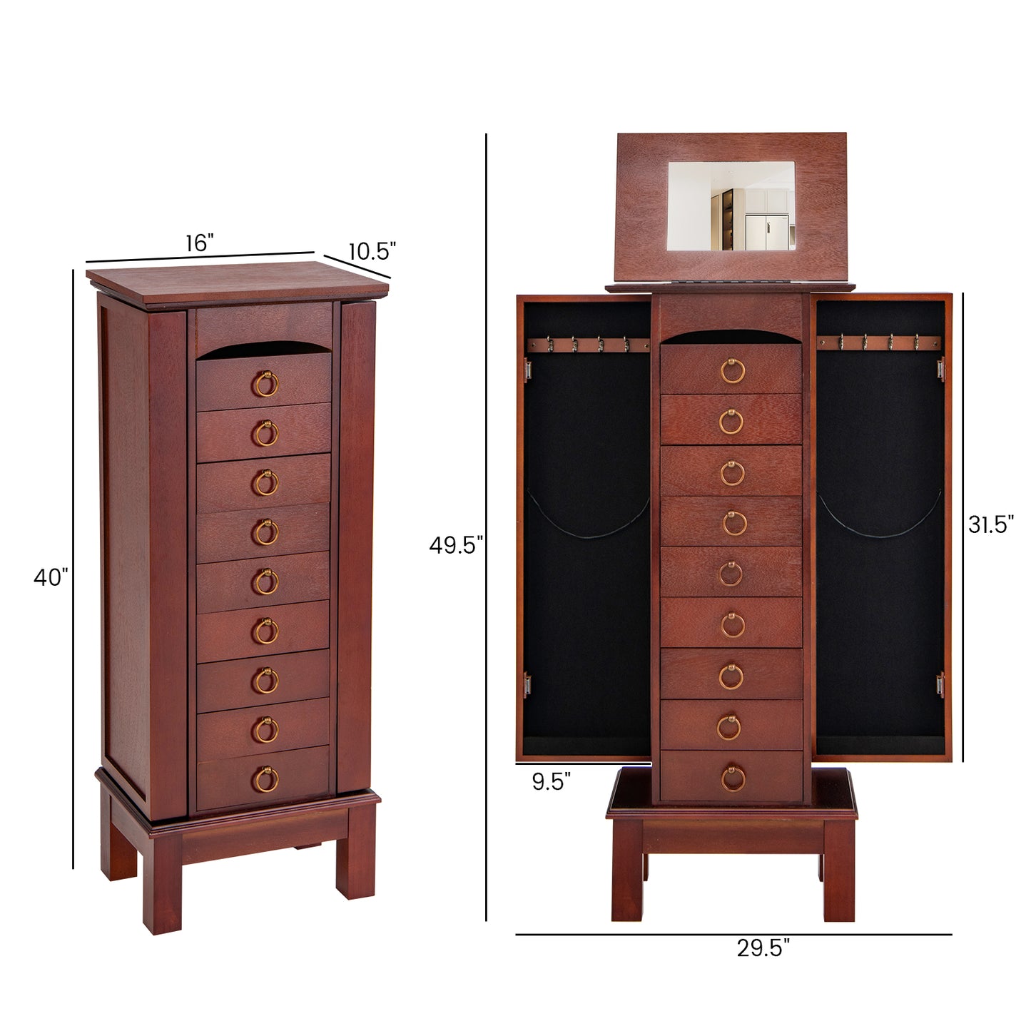 Large Capacity Jewelry Storage Cabinet with 9 Drawers Kids Crystal