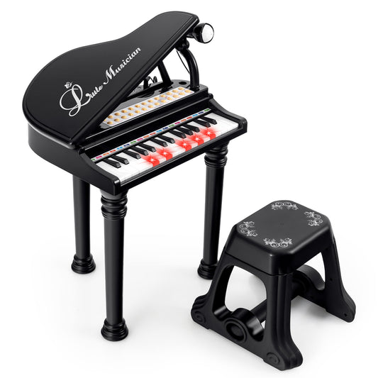 31 Keys Kids Piano Keyboard with Stool and Piano Lid-Black Kids Crystal