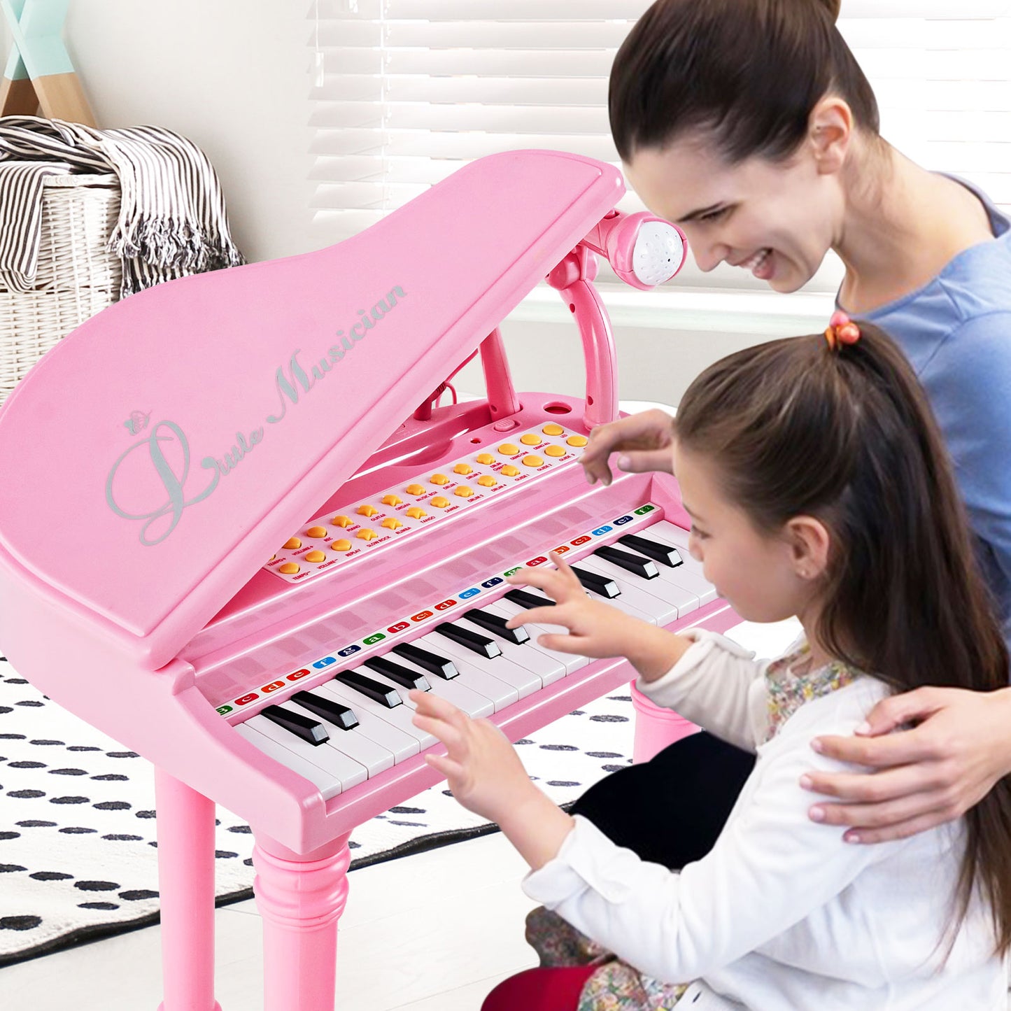 31 Keys Kids Piano Keyboard with Stool and Piano Lid-Pink Kids Crystal