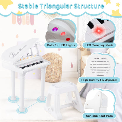 31 Keys Kids Piano Keyboard with Stool and Piano Lid-White