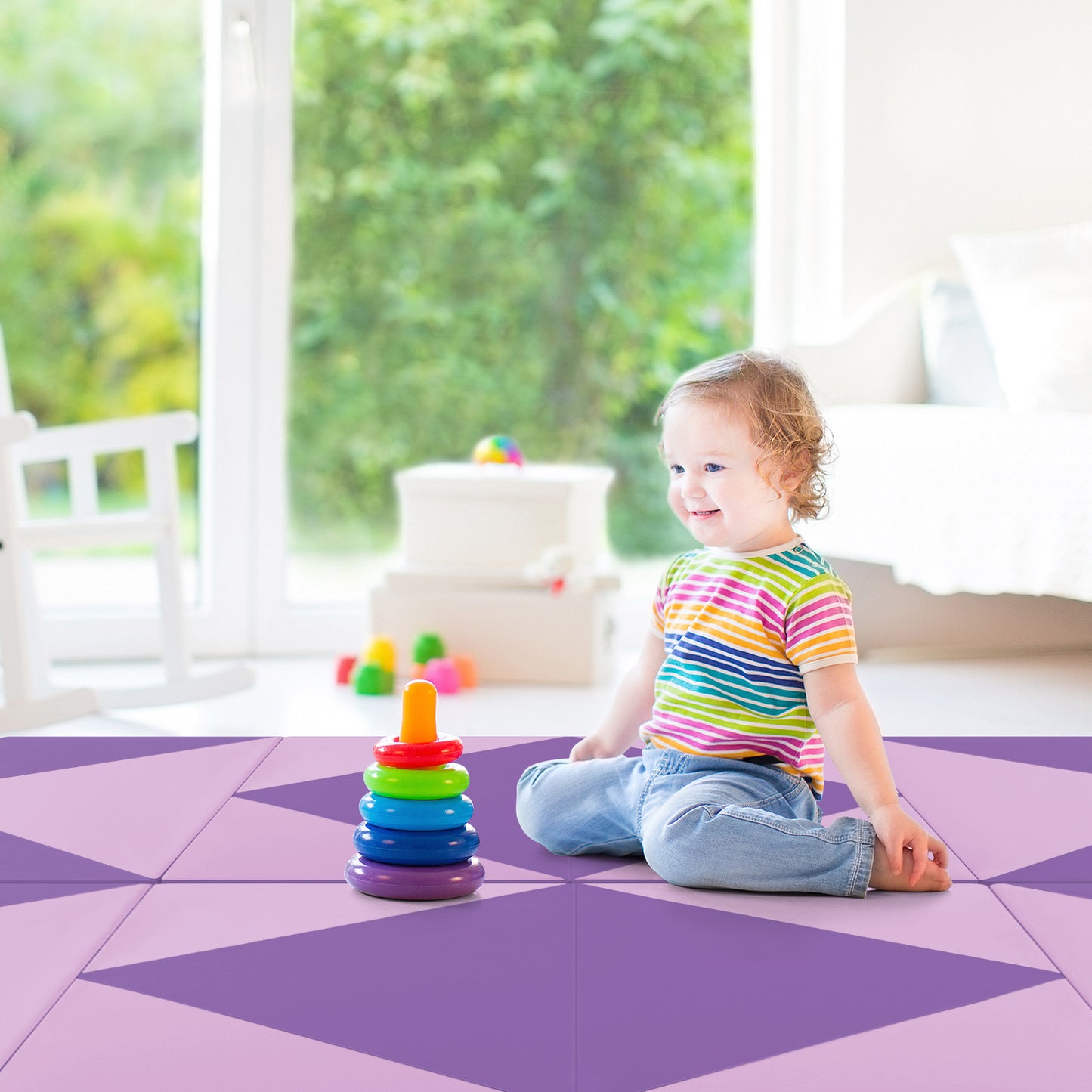 8 Feet PU Leather Folding Gymnastics Mat with Hook and Loop Fasteners-Pink & Purple Kids Crystal
