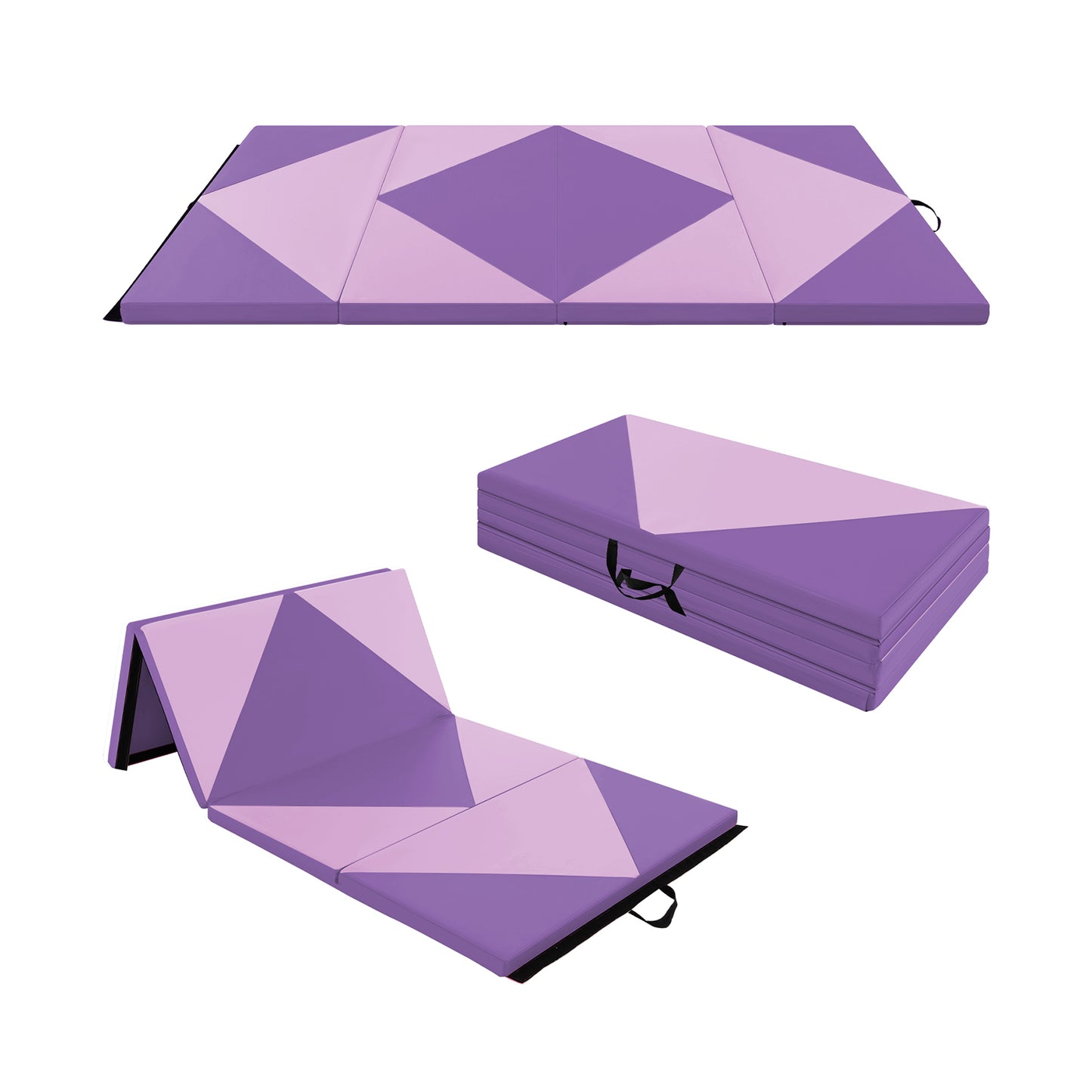 8 Feet PU Leather Folding Gymnastics Mat with Hook and Loop Fasteners-Pink & Purple Kids Crystal