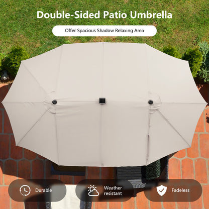 15 Feet Double-Sided Patio Umbrella with 48 LED Lights-Beige