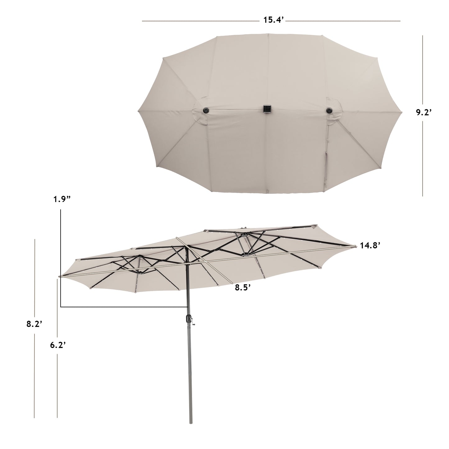15 Feet Twin Patio Umbrella with 48 Solar LED Lights-Beige Kids Crystal