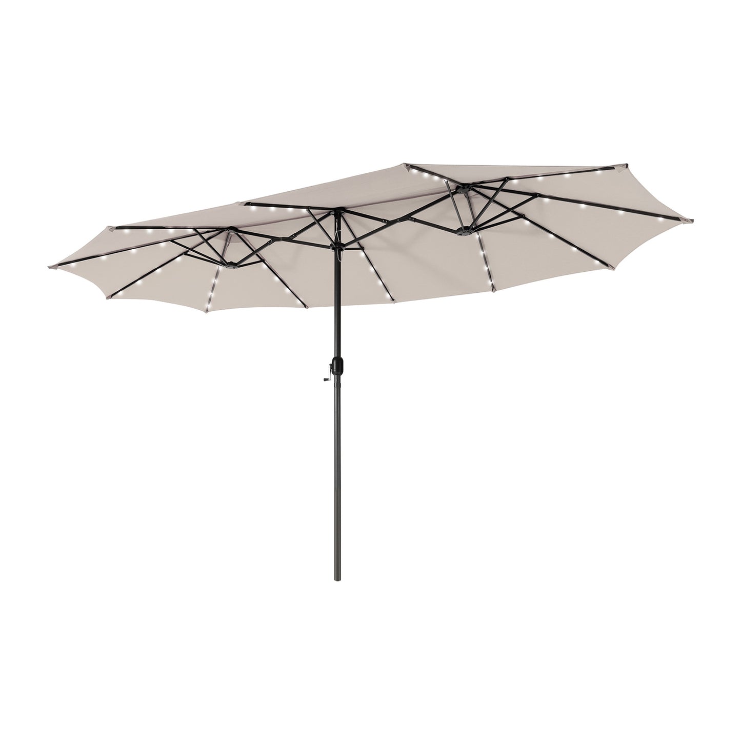 15 Feet Twin Patio Umbrella with 48 Solar LED Lights-Beige Kids Crystal