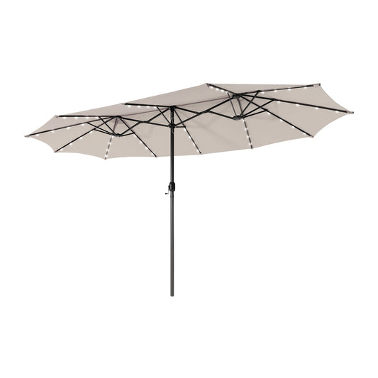 15 Feet Twin Patio Umbrella with 48 Solar LED Lights-Beige Kids Crystal