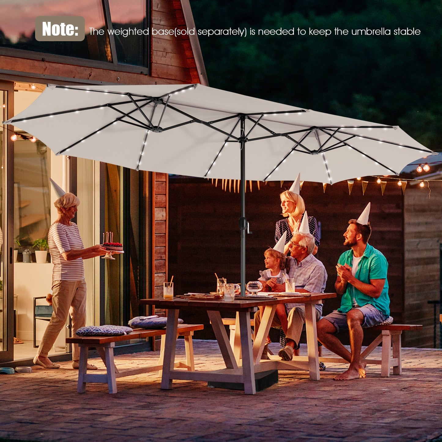 15 Feet Twin Patio Umbrella with 48 Solar LED Lights-Beige Kids Crystal