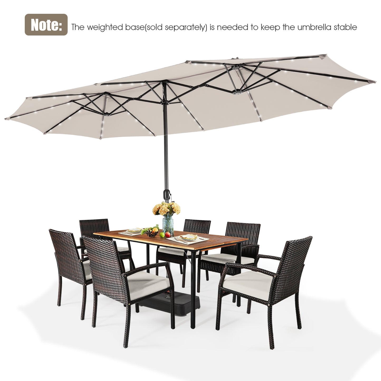 15 Feet Twin Patio Umbrella with 48 Solar LED Lights-Beige Kids Crystal