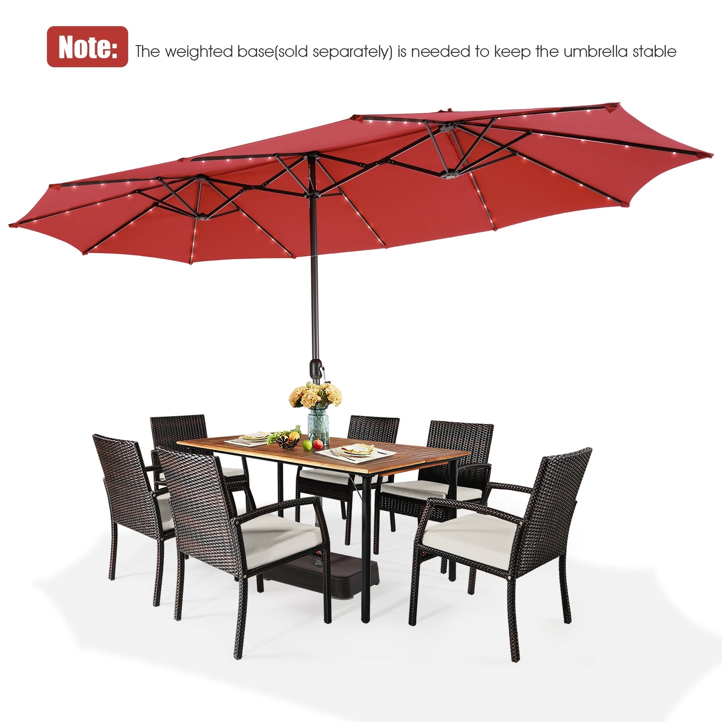 15 Feet Twin Patio Umbrella with 48 Solar LED Lights-Wine Kids Crystal