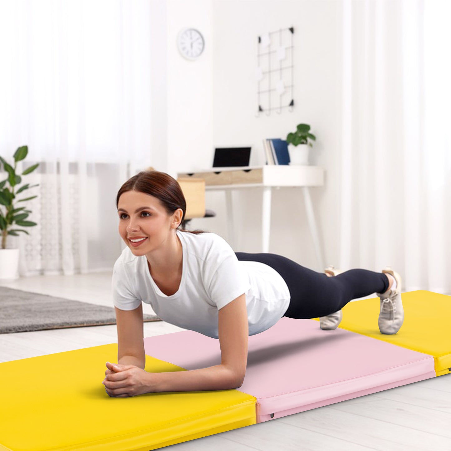 6 x 2 FT Tri-Fold Gym Mat with Handles and Removable Zippered Cover-Yellow Kids Crystal