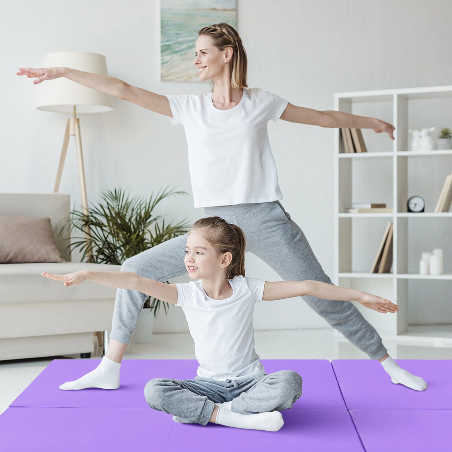 6 x 2 FT Tri-Fold Gym Mat with Handles and Removable Zippered Cover-Purple Kids Crystal