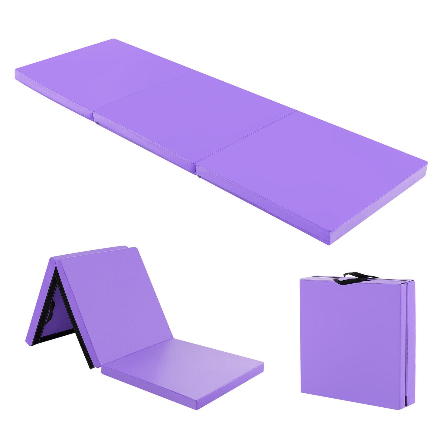 6 x 2 FT Tri-Fold Gym Mat with Handles and Removable Zippered Cover-Purple Kids Crystal