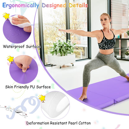 6 x 2 FT Tri-Fold Gym Mat with Handles and Removable Zippered Cover-Purple