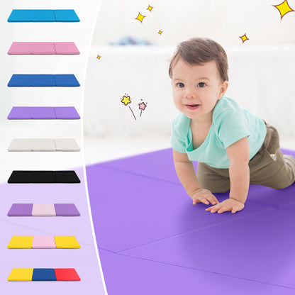 6 x 2 FT Tri-Fold Gym Mat with Handles and Removable Zippered Cover-Purple