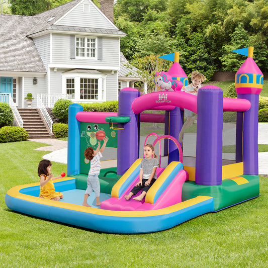6-in-1 Kids Blow up Castle with Slide and Jumping Area and Ball Pit Pools without Blower Kids Crystal