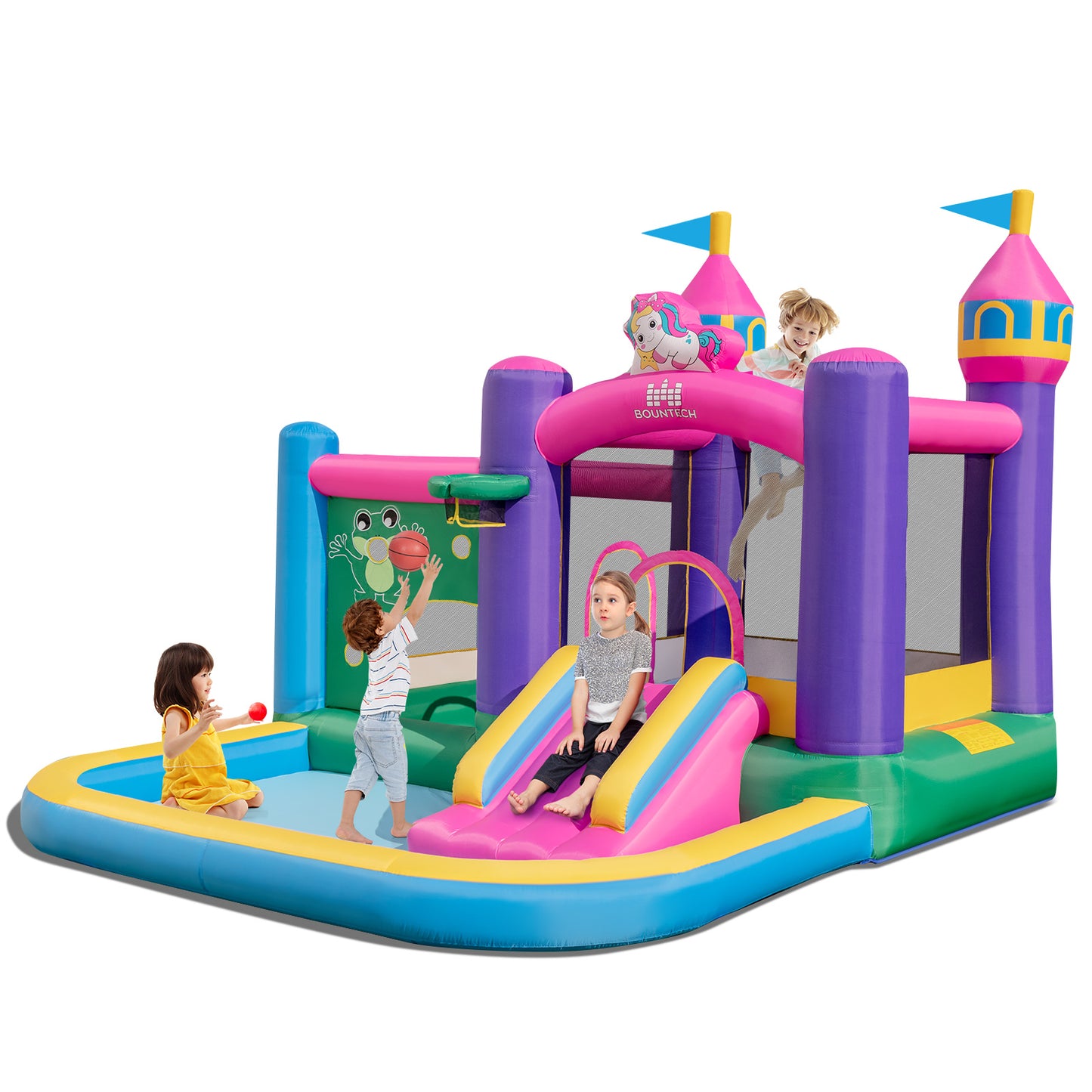 6-in-1 Kids Blow up Castle with Slide and Jumping Area and Ball Pit Pools without Blower Kids Crystal