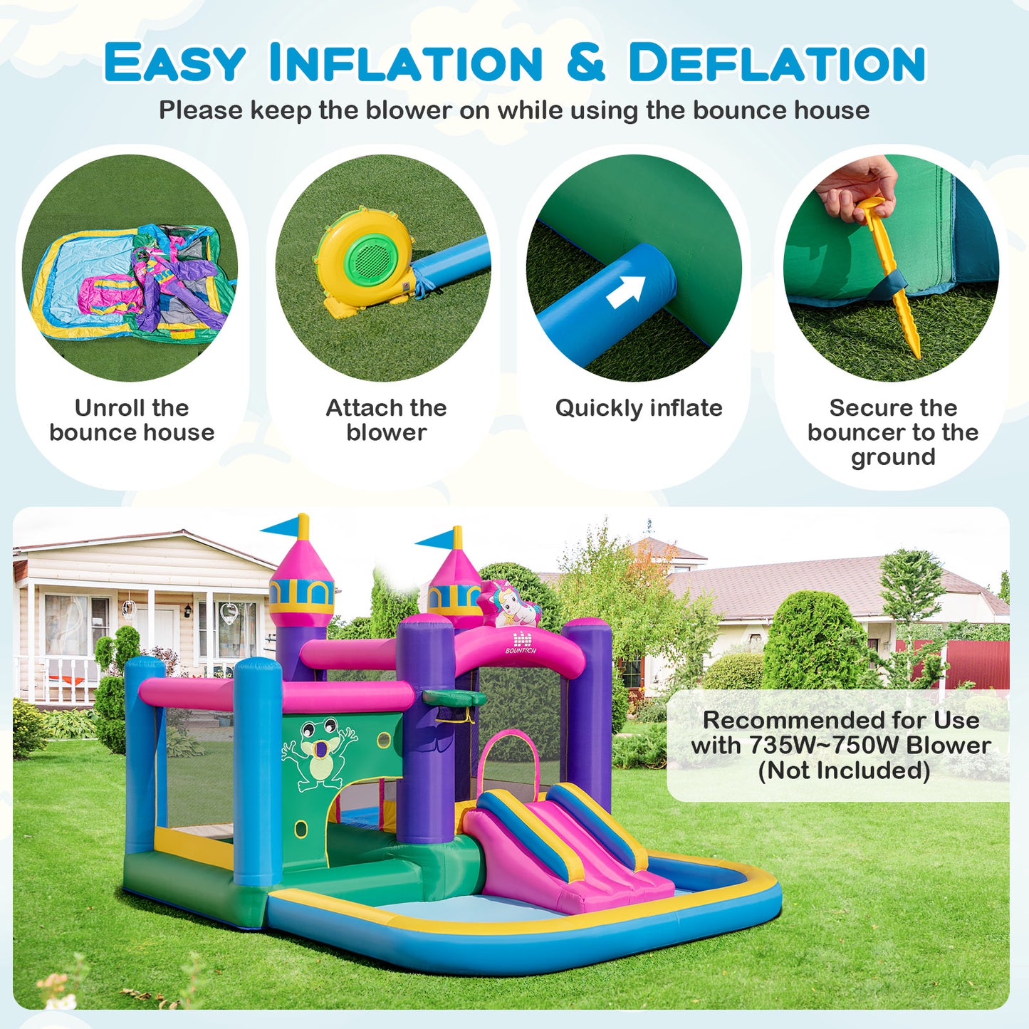 6-in-1 Kids Blow up Castle with Slide and Jumping Area and Ball Pit Pools without Blower Kids Crystal