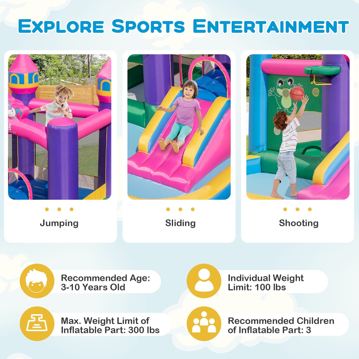 6-in-1 Kids Blow up Castle with Slide and Jumping Area and Ball Pit Pools without Blower Kids Crystal