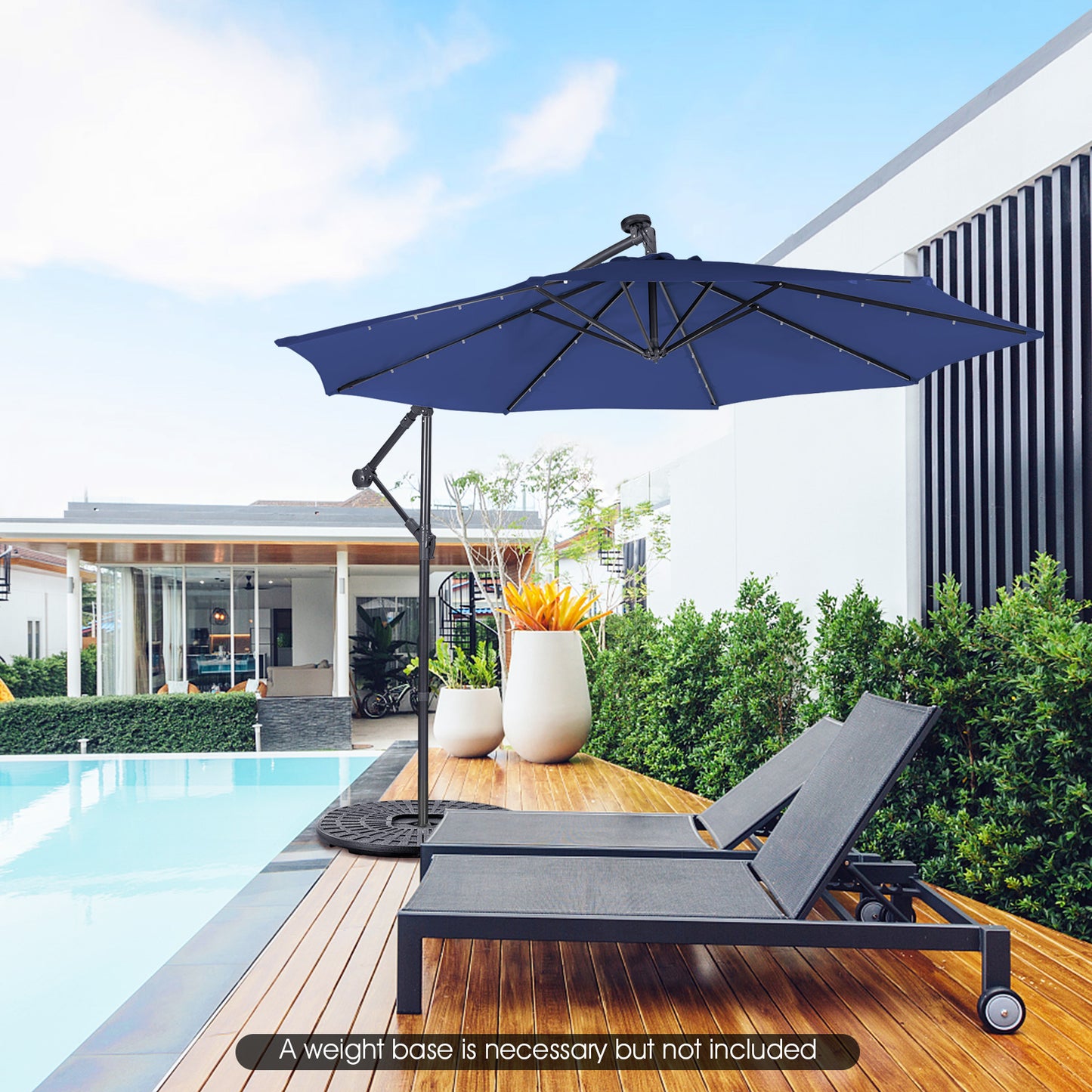 10 Feet Patio Solar Powered Cantilever Umbrella with Tilting System-Navy Kids Crystal