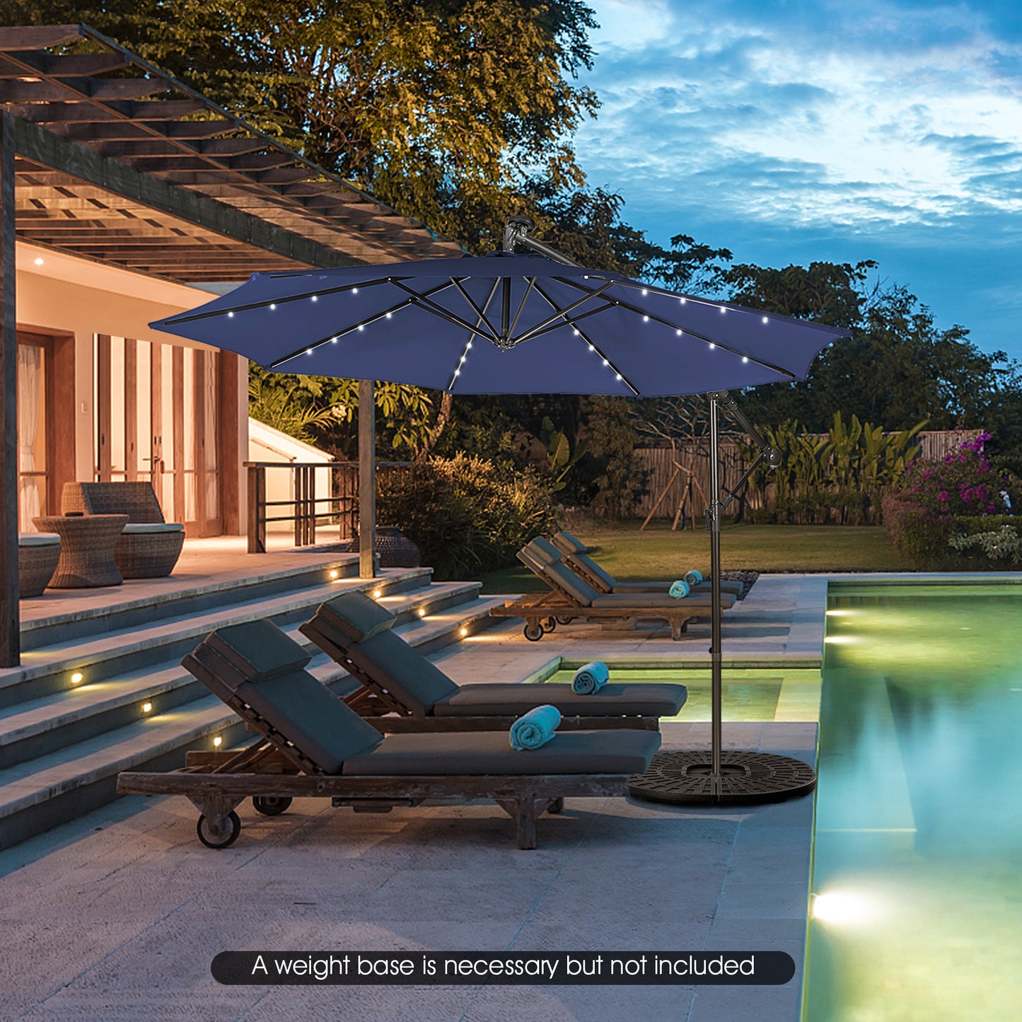 10 Feet Patio Solar Powered Cantilever Umbrella with Tilting System-Navy Kids Crystal