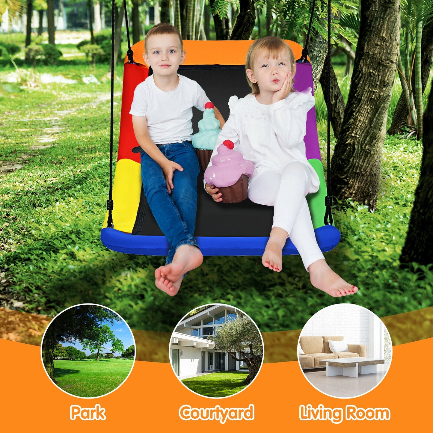 700lb Giant 60 Inch Platform Tree Swing for Kids and Adults-Multicolor Kids Crystal
