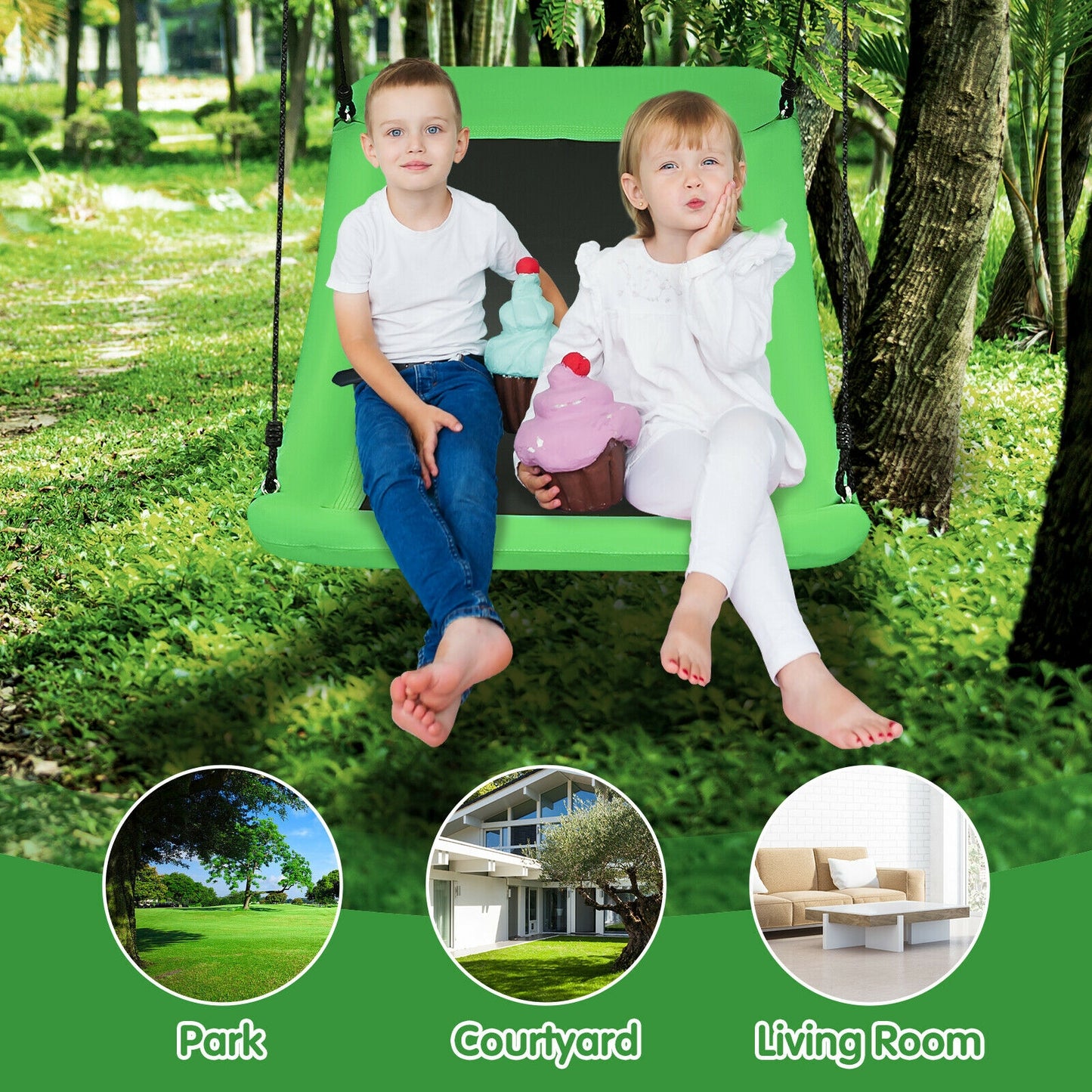 700lb Giant 60 Inch Platform Tree Swing for Kids and Adults-Green Kids Crystal