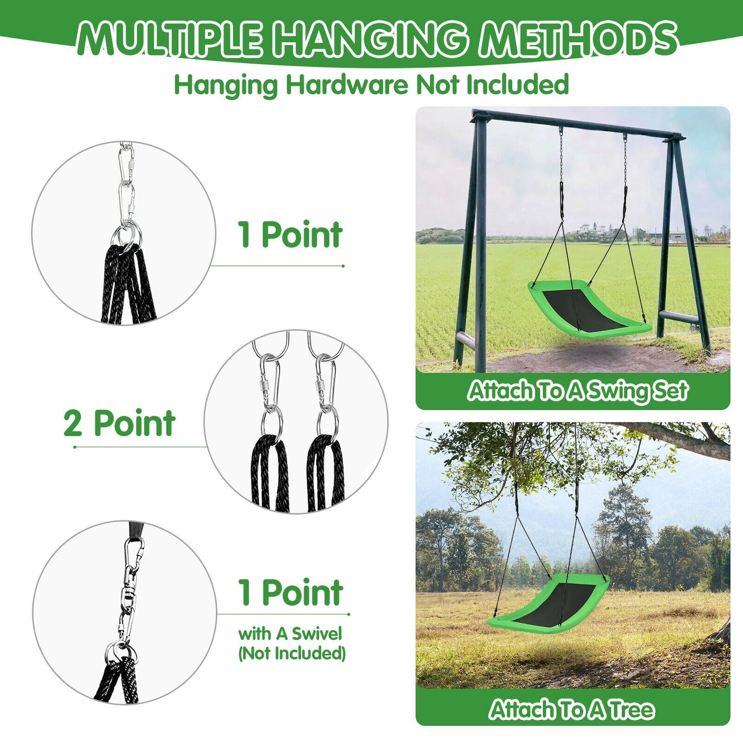700lb Giant 60 Inch Platform Tree Swing for Kids and Adults-Green Kids Crystal