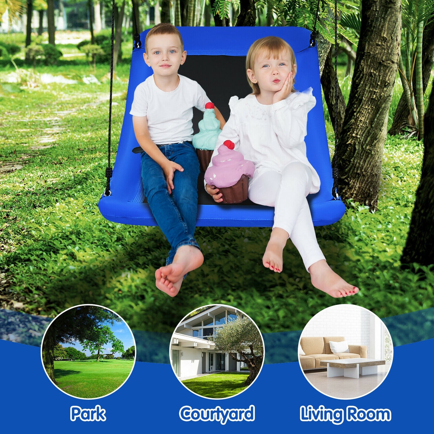 700lb Giant 60 Inch Platform Tree Swing for Kids and Adults-Blue Kids Crystal