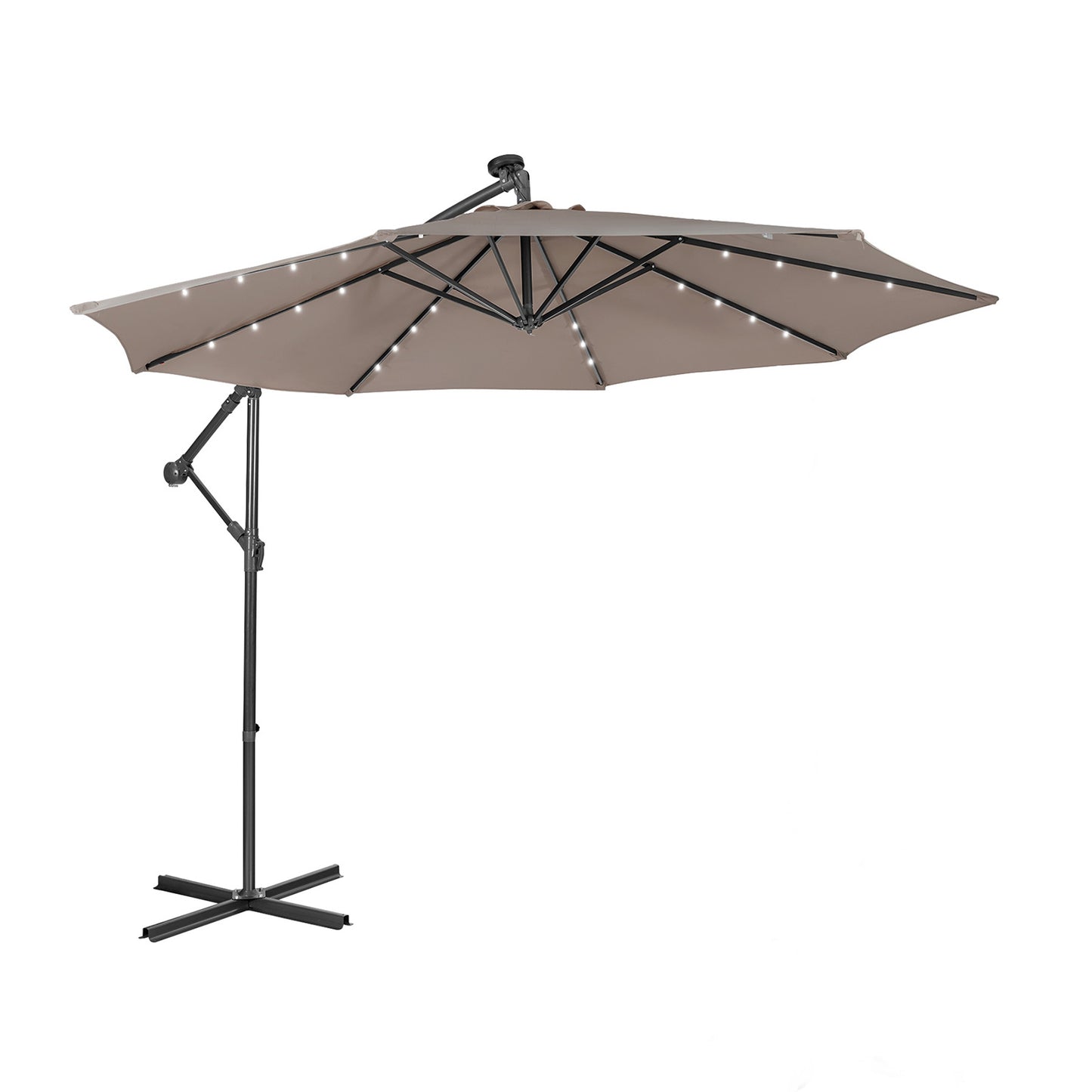 10 Feet Patio Solar Powered Cantilever Umbrella with Tilting System-Coffee Kids Crystal
