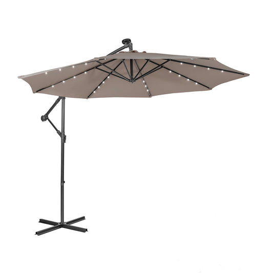 10 Feet Patio Solar Powered Cantilever Umbrella with Tilting System-Coffee Kids Crystal