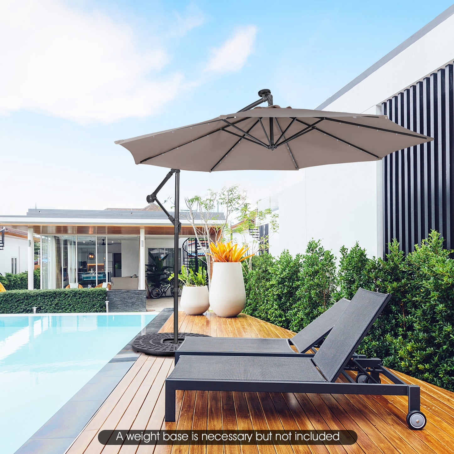 10 Feet Patio Solar Powered Cantilever Umbrella with Tilting System-Coffee Kids Crystal