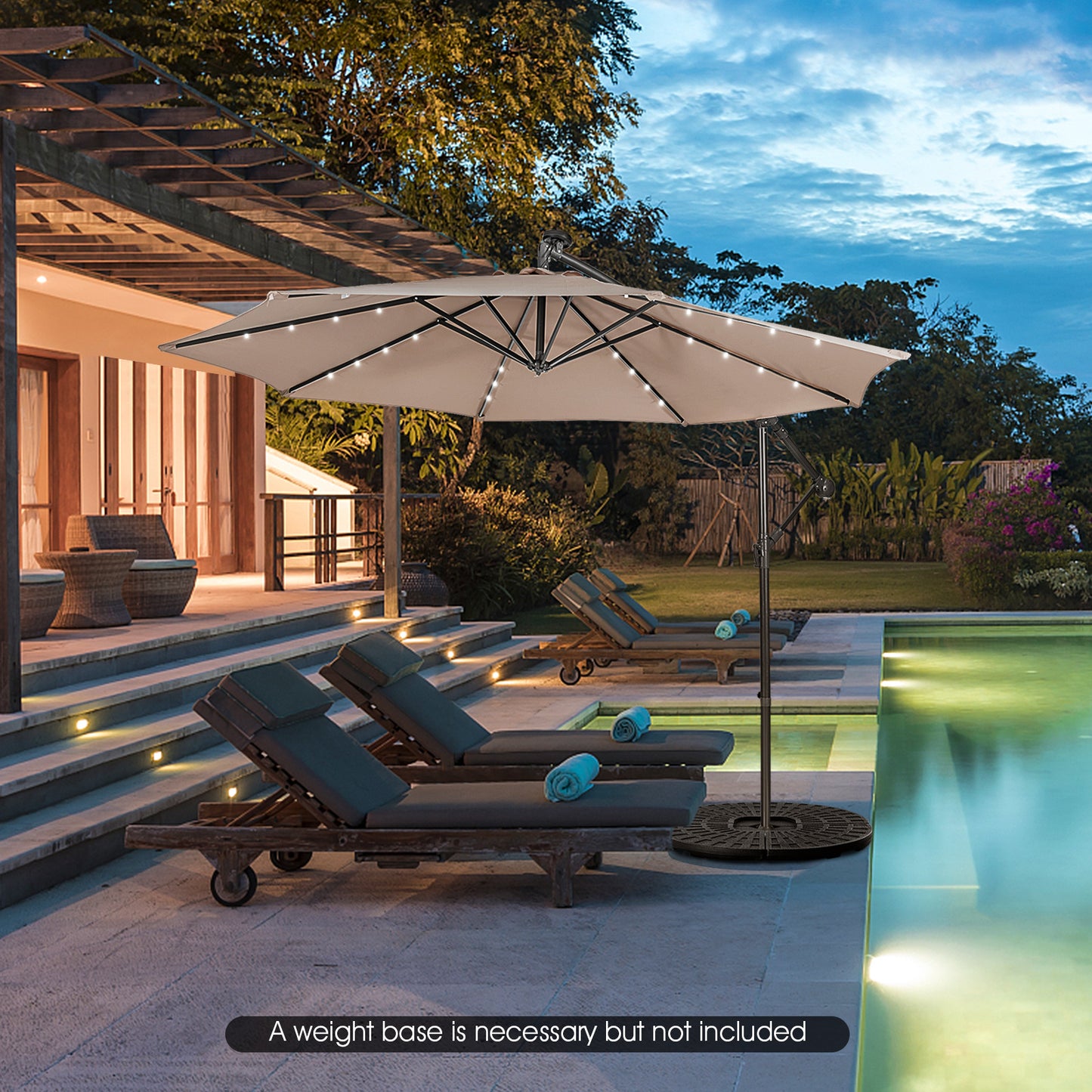 10 Feet Patio Solar Powered Cantilever Umbrella with Tilting System-Coffee Kids Crystal