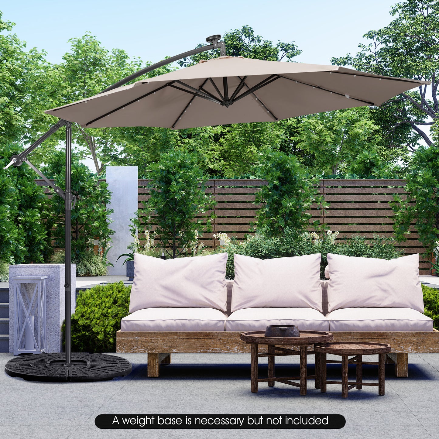 10 Feet Patio Solar Powered Cantilever Umbrella with Tilting System-Coffee Kids Crystal