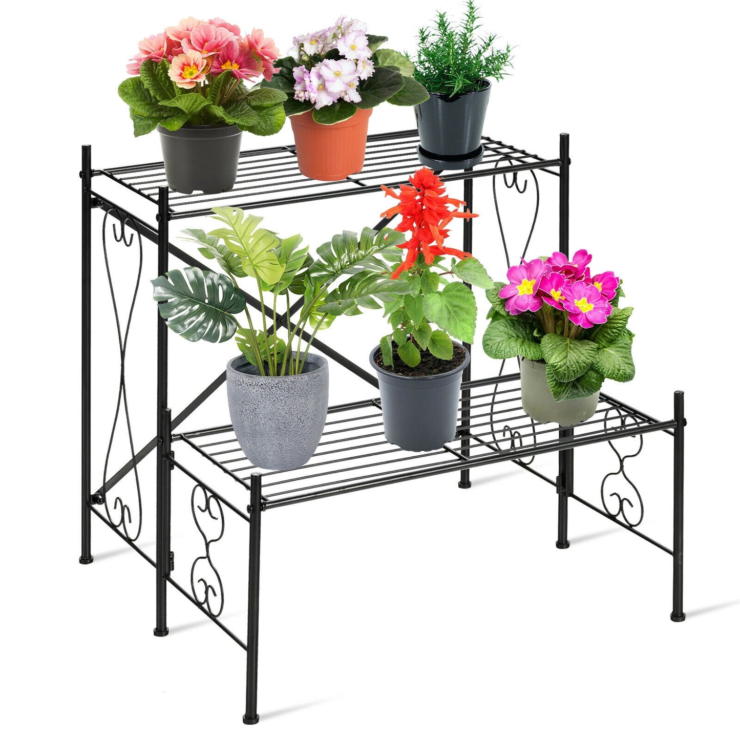 2-Tier Metal Plant Stand Garden Shelf Kids Crystal