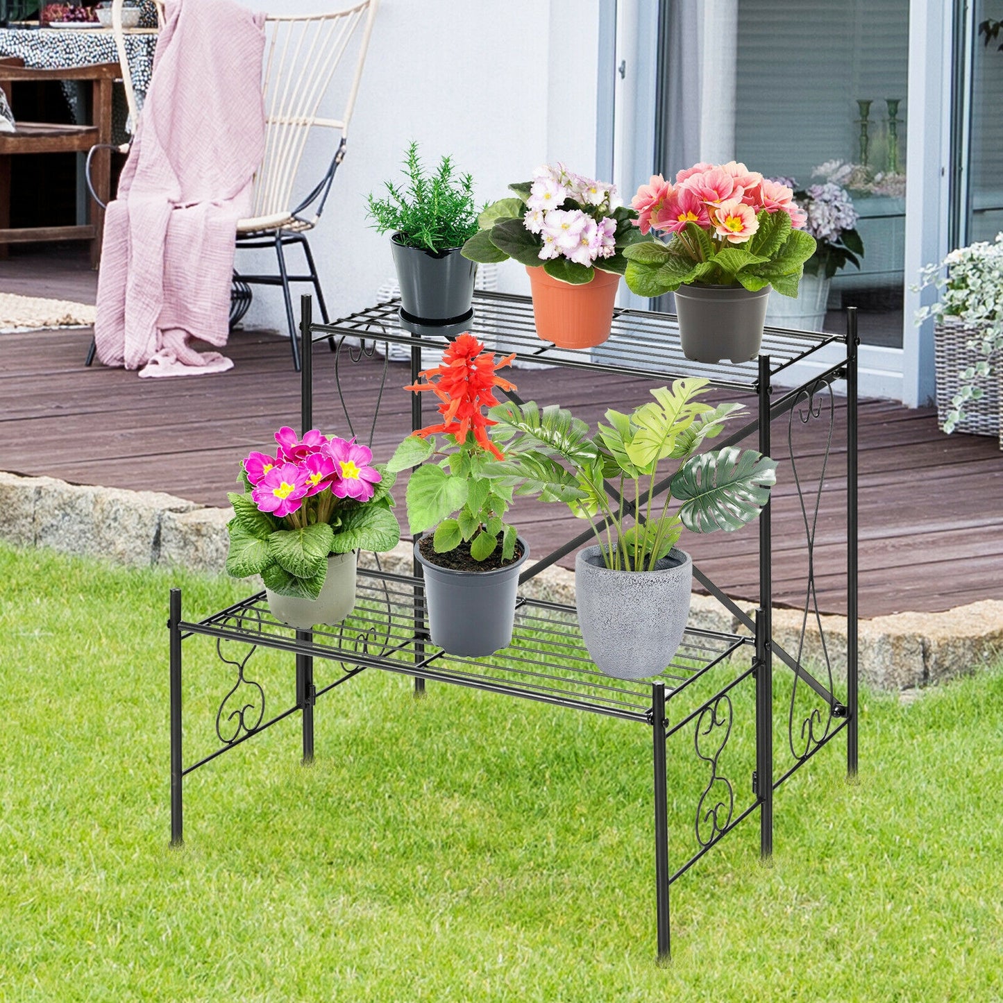 2-Tier Metal Plant Stand Garden Shelf Kids Crystal