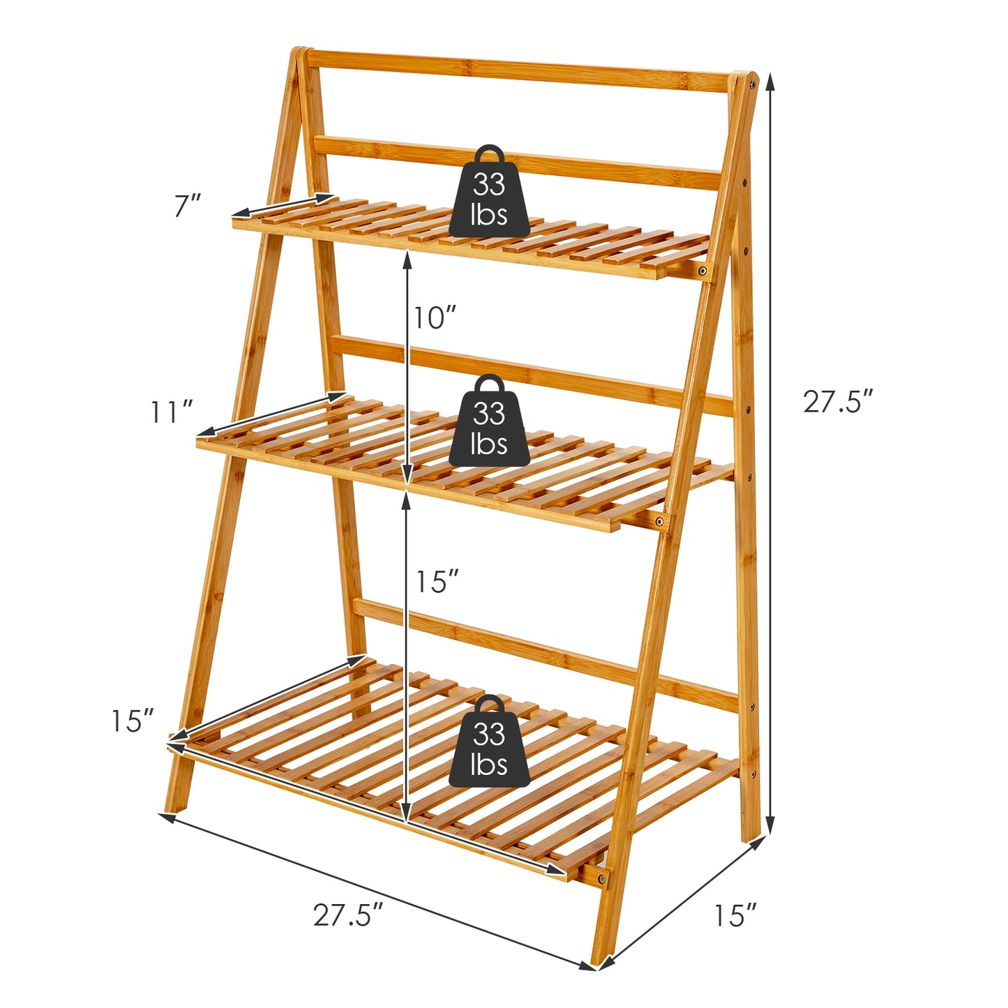 3-Tier Bamboo Foldable Plant Stand with Display Shelf Rack Kids Crystal