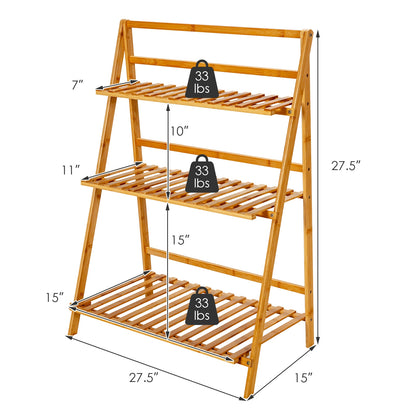 3-Tier Bamboo Foldable Plant Stand with Display Shelf Rack