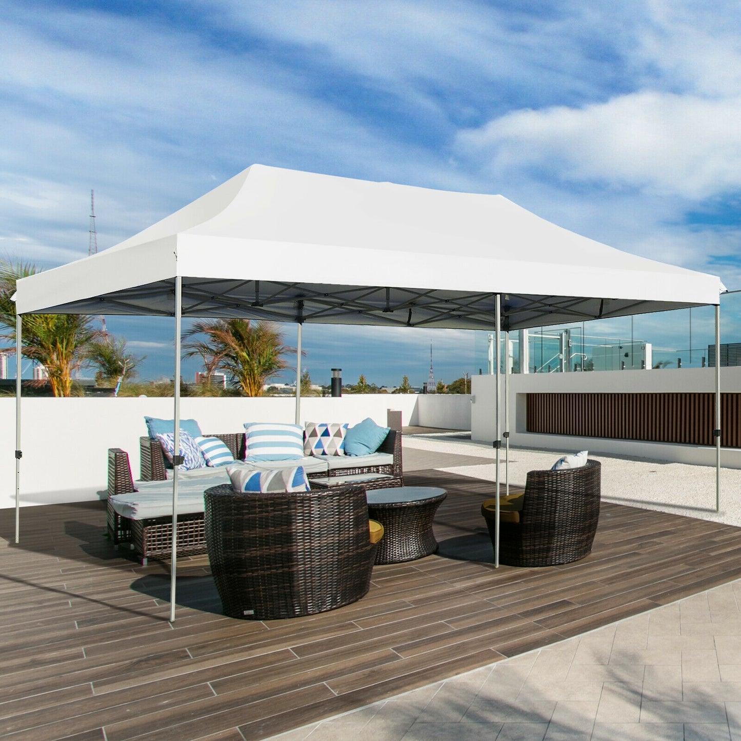 10 x 20 Feet Adjustable Folding Heavy Duty Sun Shelter with Carrying Bag-White Kids Crystal