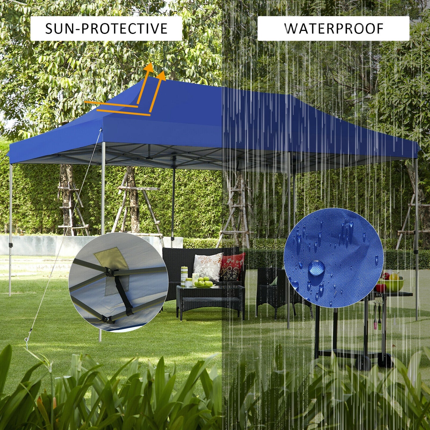 10 x 20 Feet Adjustable Folding Heavy Duty Sun Shelter with Carrying Bag-Blue Kids Crystal