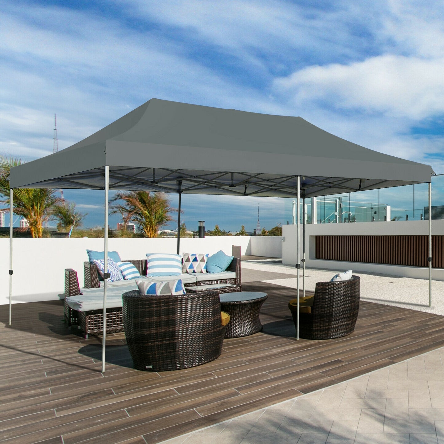 10 x 20 Feet Adjustable Folding Heavy Duty Sun Shelter with Carrying Bag-Gray Kids Crystal