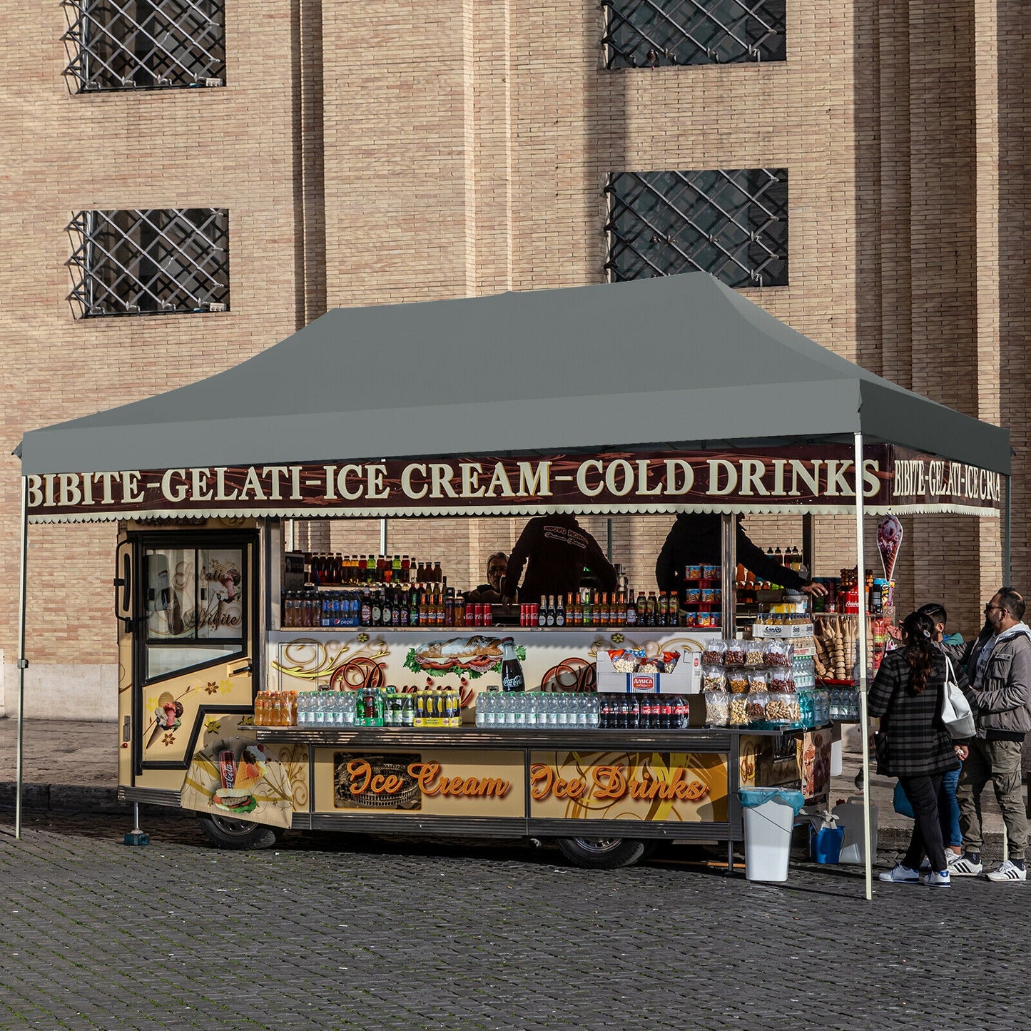 10 x 20 Feet Adjustable Folding Heavy Duty Sun Shelter with Carrying Bag-Gray Kids Crystal