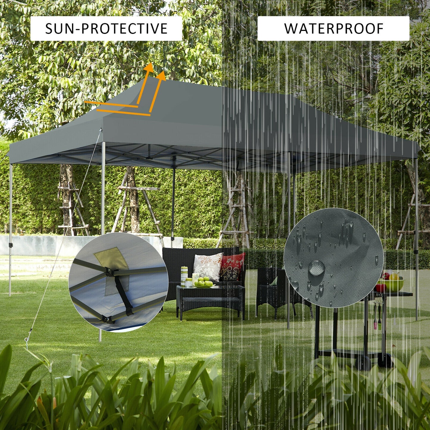 10 x 20 Feet Adjustable Folding Heavy Duty Sun Shelter with Carrying Bag-Gray Kids Crystal