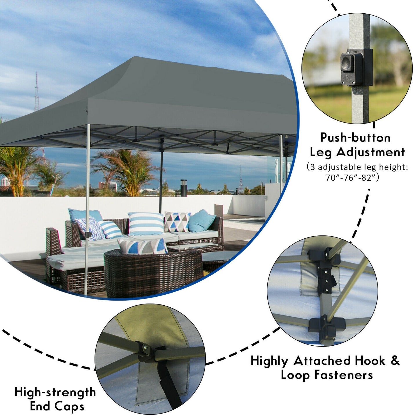 10 x 20 Feet Adjustable Folding Heavy Duty Sun Shelter with Carrying Bag-Gray Kids Crystal