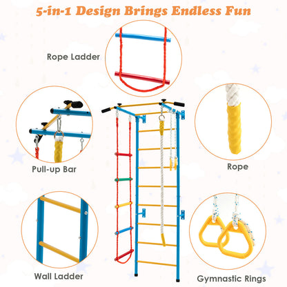 5 In 1 Kids Indoor Gym Playground Swedish Wall Ladder for Solid Wall-Yellow