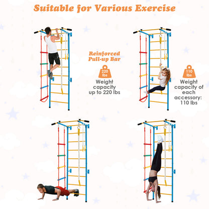 5 In 1 Kids Indoor Gym Playground Swedish Wall Ladder for Solid Wall-Yellow