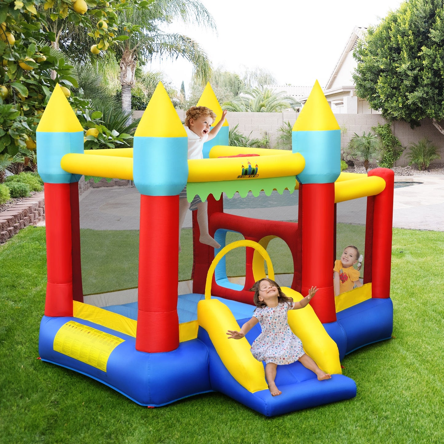 Kid's Inflatable Bouncer with Jumping Area and 480W Blower Kids Crystal