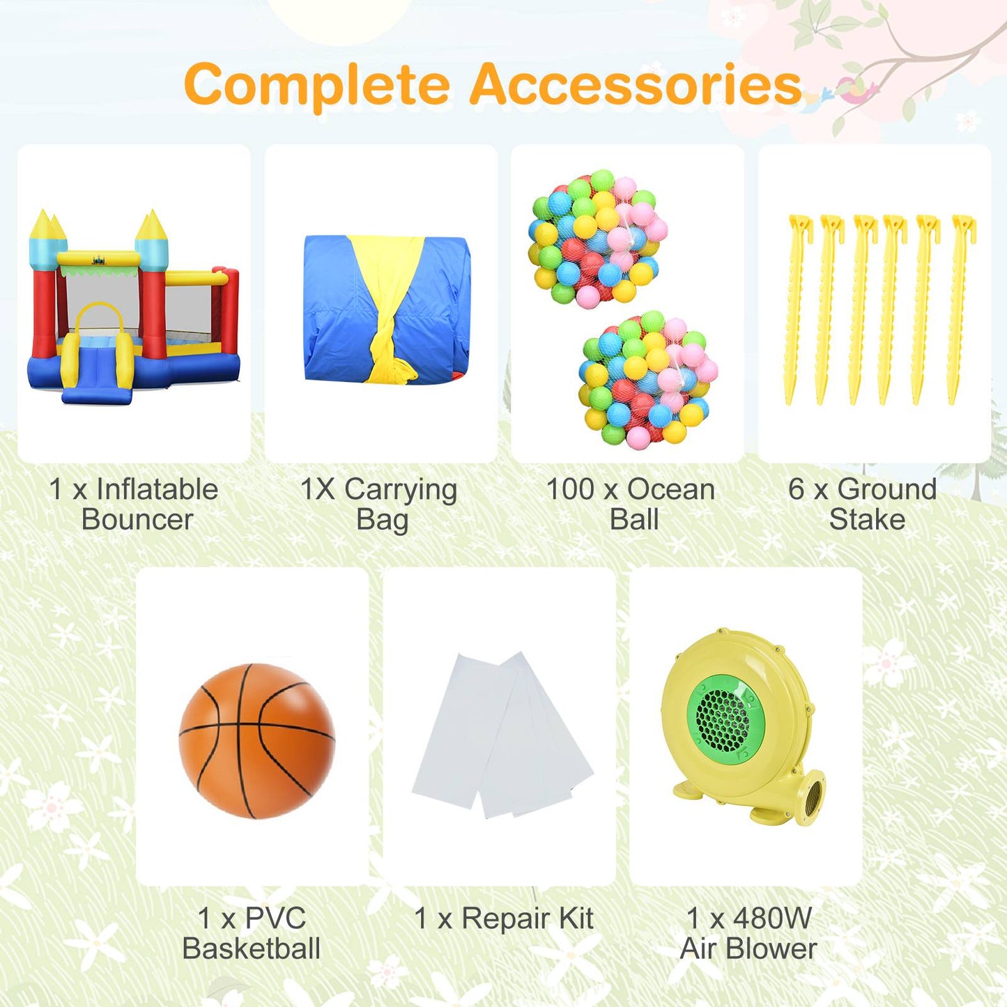 Kid's Inflatable Bouncer with Jumping Area and 480W Blower Kids Crystal