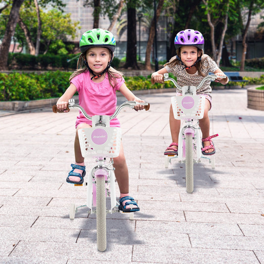 16 Inch Kids Bike with Front Handbrake and 2 Training Wheels-Purple Kids Crystal