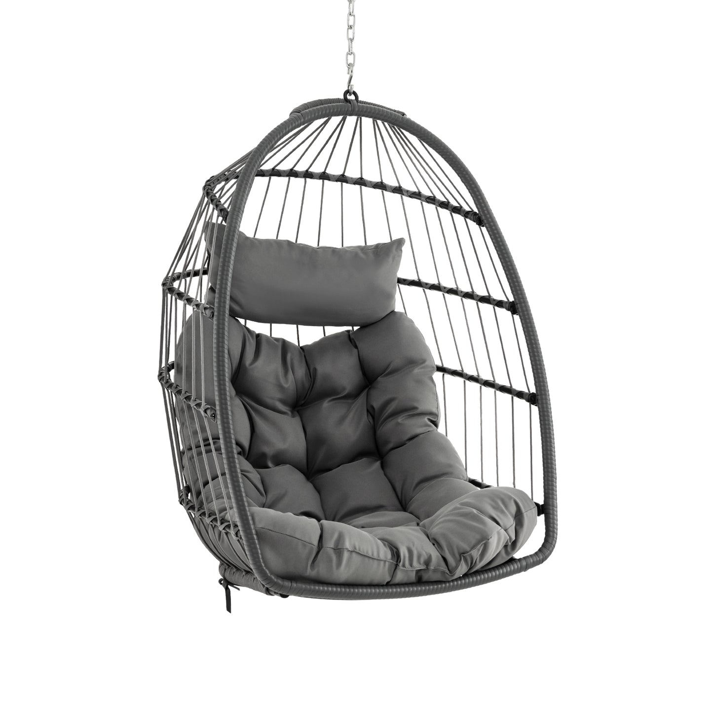 Hanging Egg Chair with Head Pillow and Large Seat Cushion-Gray Kids Crystal